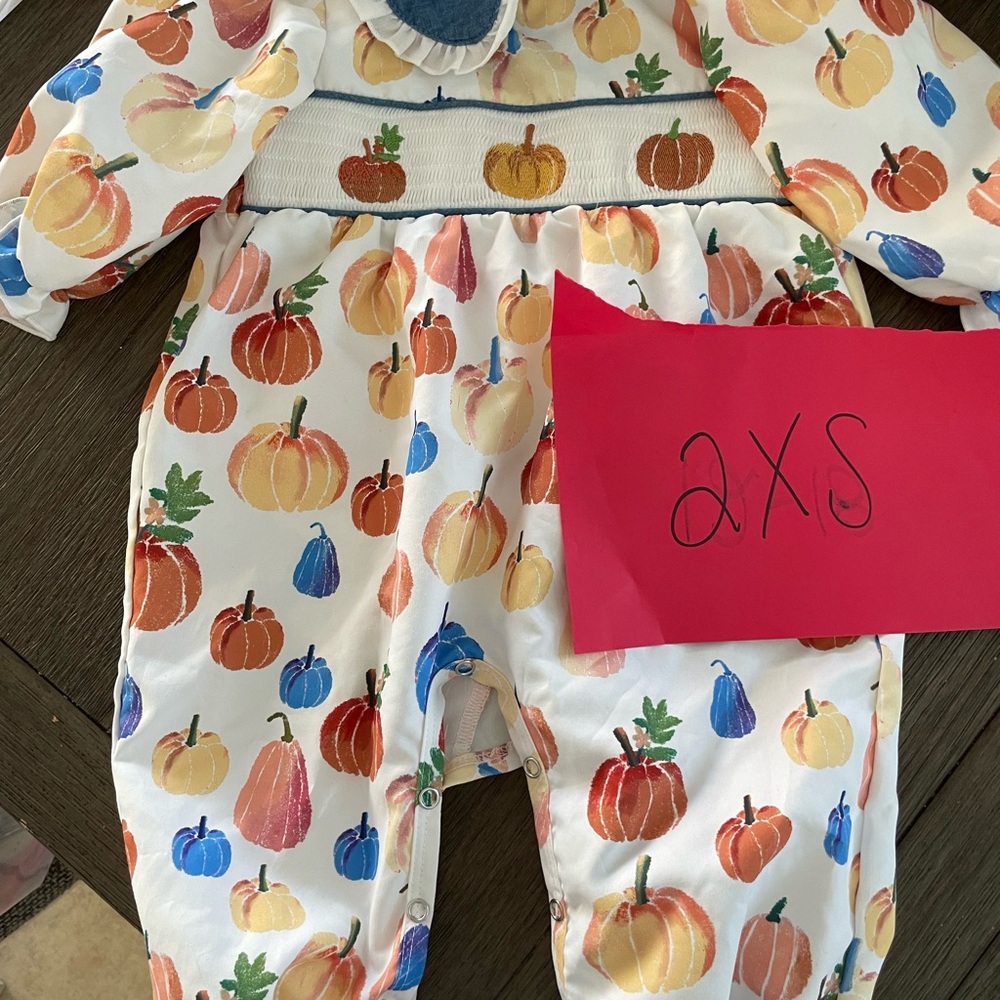 Marie Nicole Pumpkin Print Baby Romper